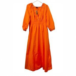 J.Crew - V-neck Midi Dress in cotton poplin with puff sleeves (NWT), Siz…
